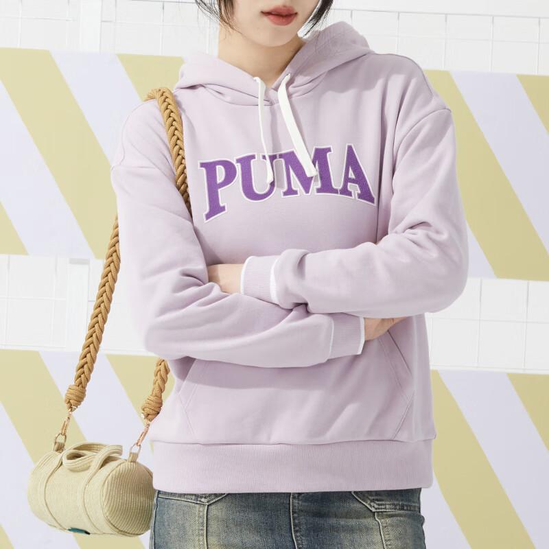 Puma Letter Print Casual Hoodie With Large Pockets Women hoodies Purple 682176-60