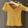 Pure Desire Sexy V-neck Front Shoulder Short-sleeved T-shirt Women's Summer 2026 New Slim-fit Korean Version of Texture Short Top and Clothing