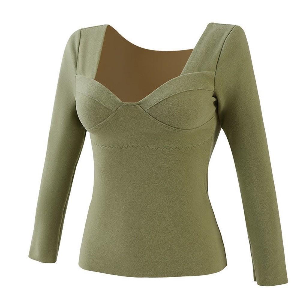 V Neck Women Thermal Clothes Solid Color Invisible Thermal Underwear Velvet Fleece Lingerie Warmth Long Tops Autumn/Winter