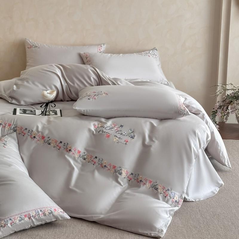A-Line Luxury Embroidered Cotton Bedding Set 4-Piece Soft Breathable All-Season Bed Linens
