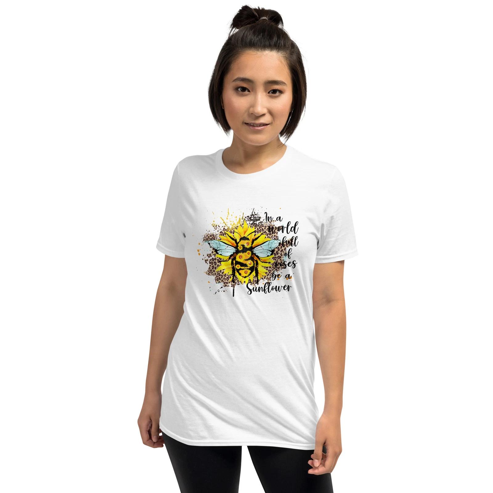 Sunflower Unisex T-Shirt, Bee Flower Rose Nature Sun Garden Love Summer Happy XL