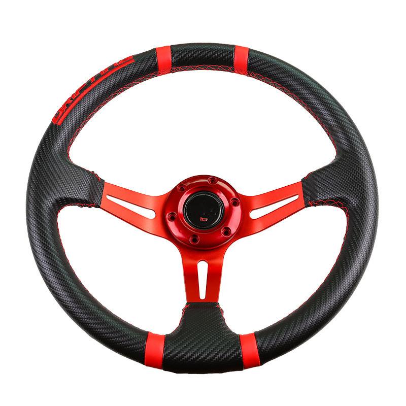 Universal 6 Bolt 350mm Deep Dish PVC Leather Carbon Fiber Steering Wheel
