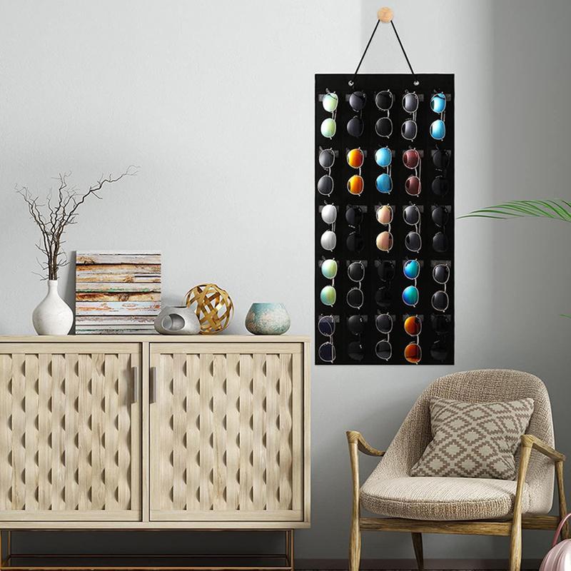 Sunglasses Organizer Storage With Sturdy Rope Felt Hanging Sunglasses Holder For Wall Display 25 Slots Sunglasses Organizer