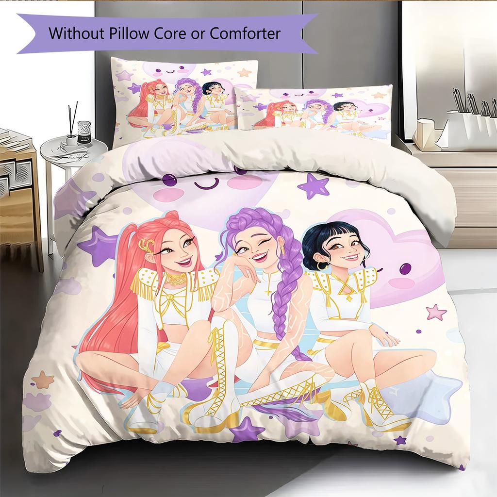 Set Copripiumino Trapuntato con Fantasia Huntrix Girl Decorazione per la Casa Regalo (1 * copripiumino + 2 * federe senza imbottitura)
