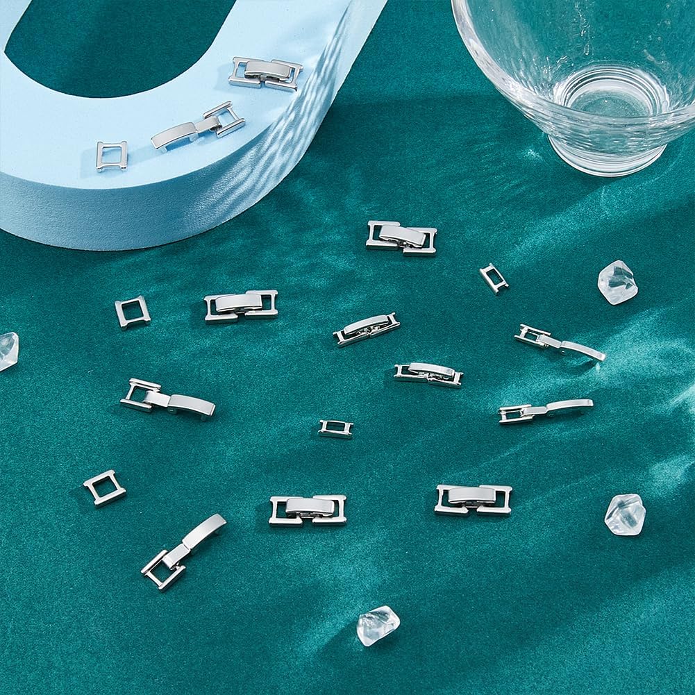 SUPERFINDINGS 20Pcs 2 Styles Platinum Fold Over Clasps Brass Bracelet Necklace Jewelry Clasps Foldover Clasps Watch Band Clasps Closure End Caps for