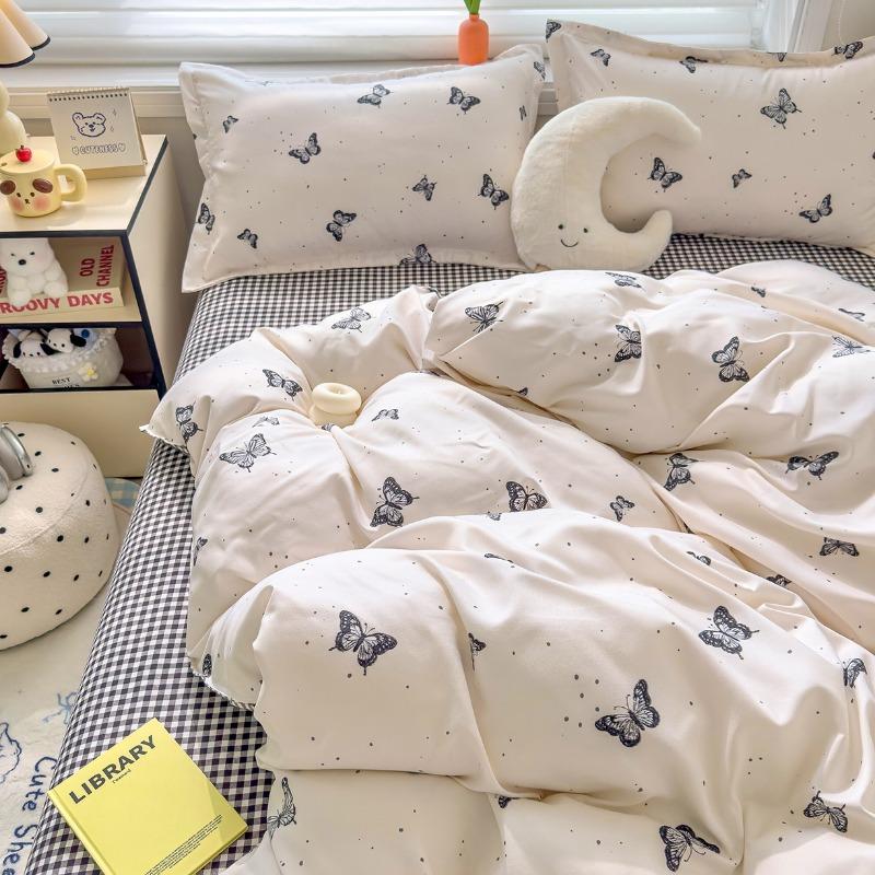 Thickened twill abraded four-piece set cartoon cute printed student dormitory bed sheet quilt set three-piece set