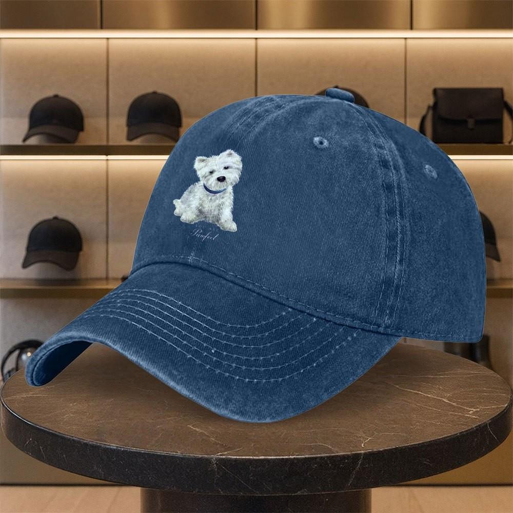 Westie Dog Print Washed Baseball Cap Adjustable Cotton Outdoor Casual Unisex