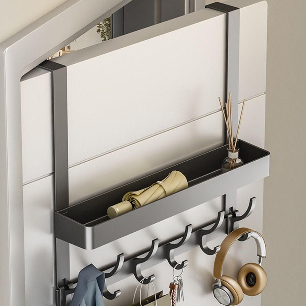 Strong Load-bearing Door Rear Storage Rack Double-layer No Drill Door Behind Coat Hook 5/6/7 Hooks Space Saving