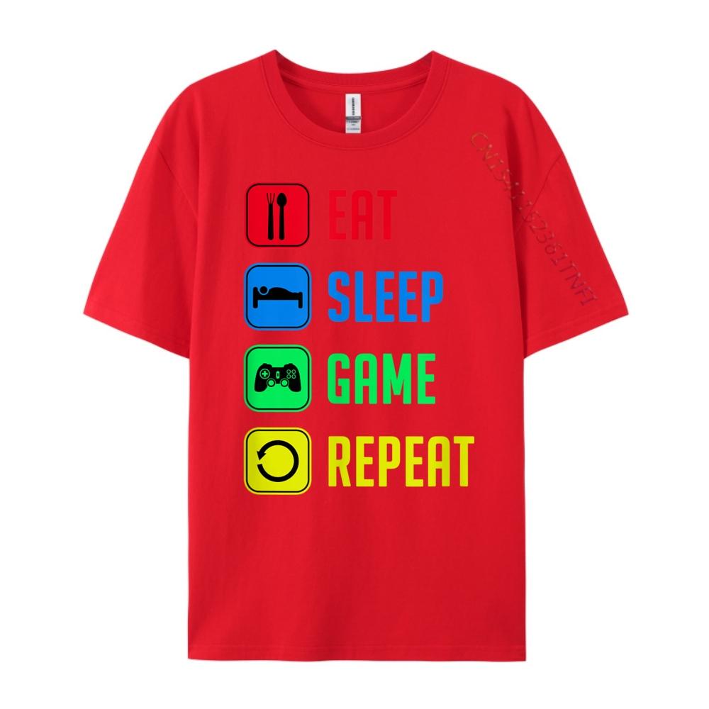 Eat Sleep Game Epeat Blue And White Graphic T Shirts Sale Casual Black Graphic Tees Clothes Korean