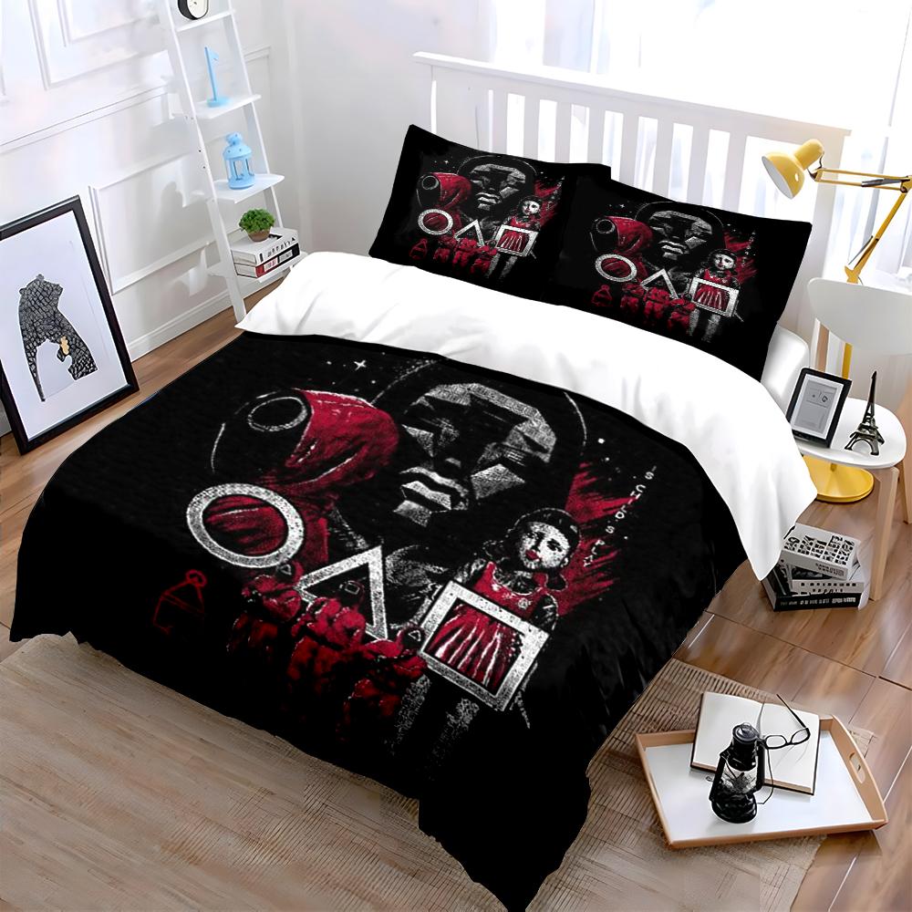 "Black and Red Masked Figures Bedding Set" Bedding Set (1 Duvet Cover, 2 Pillowcases, Duvet Not Included)