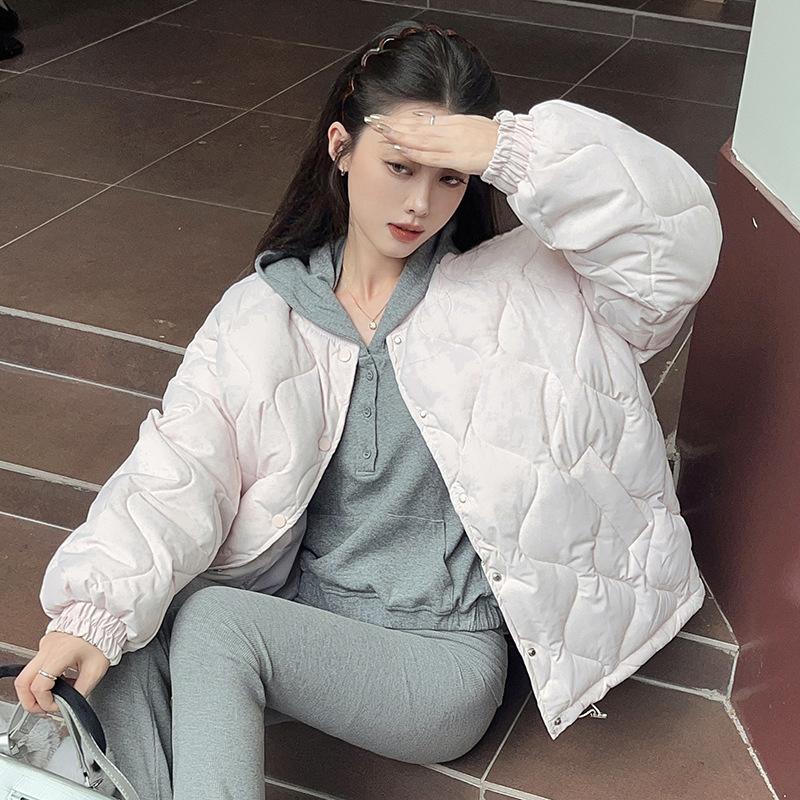 2025 winter down cotton jacket women's new Korean version of lazy style rhombus loose slimming thickened cotton jacket trend