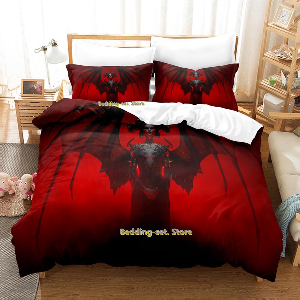 

New Diablo Iv Bedding Set Single Twin Full Queen King Size Bed Set Adult Kid Bedroom Duvetcover Sets Anime Parure De Lit Bed EU Single(135*200cm)3pcs