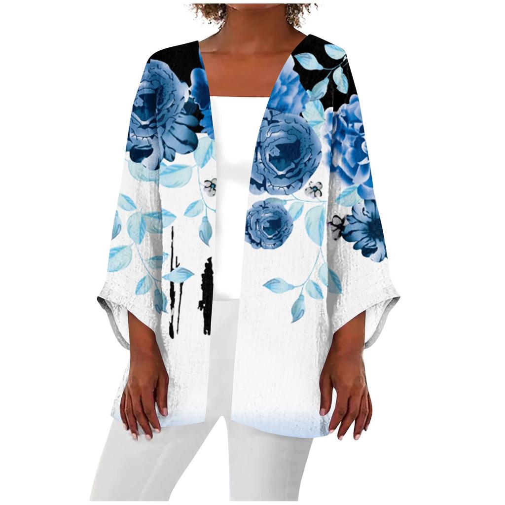 Damen-Strickjacke, lässig, modisch, Retro-Druck, leicht, mittellang