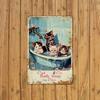 Vintage Cat Bath Soap Metal Tin Sign - Playful Cats In Basin Scratchboard, Iron Wall Art Decor for Home