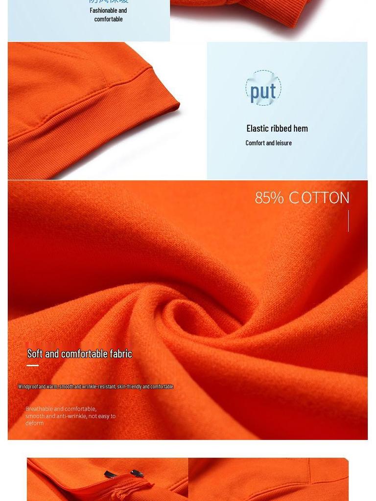 Spring/Summer Custom Workwear: Pure Cotton Zipper Sweatshirt with Turn-Down Collar and Long Sleeves for Uniform and Advertising.