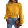 Women's Long-Sleeved Sweatshirt-Style Knit Jumper with Twisted Lantern Sleeves and Cinched Waist