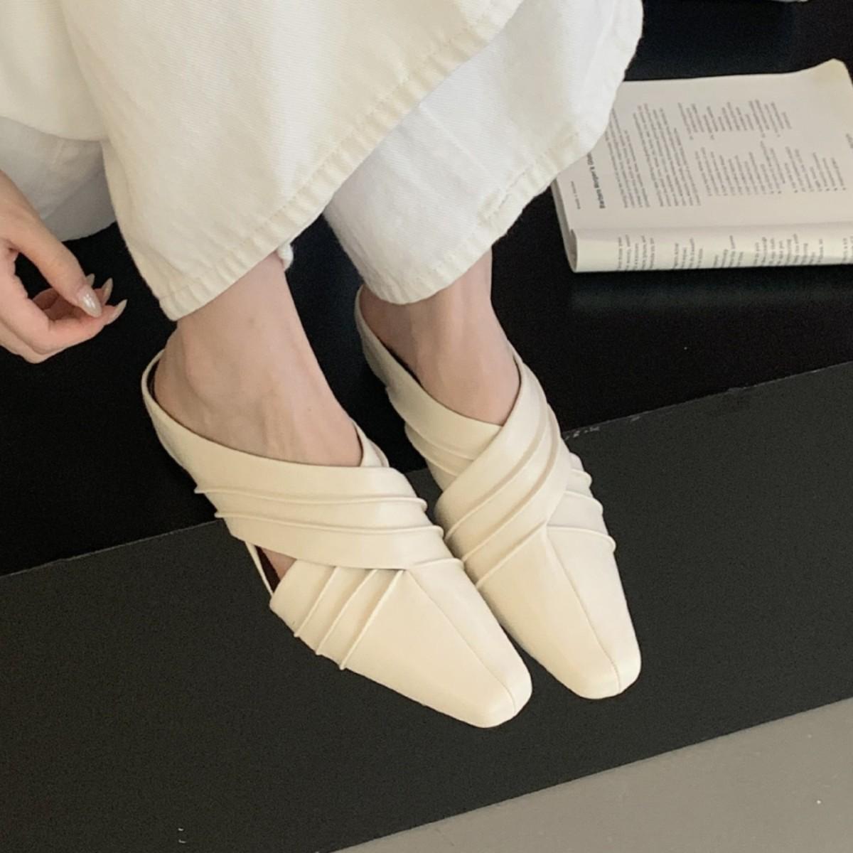 

Inner Heightening Bag Head Half Slippers Women S Summer Outer Wear Versatile Square Head One Pedal Lazy Muller Shoes 39