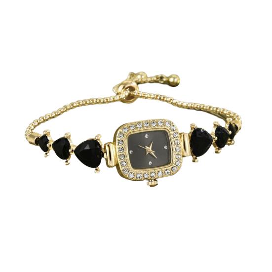 Women Rhinestone Bracelet Watch Small Square Dial Analog Quartz Wrist Watch Love Heart Chain Ladies Dress Watch with Adjustable