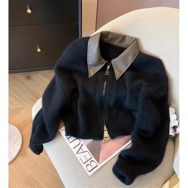 Premium Women's Coat Spring New Polo Neck Zipper Sweater Women's Knitted Cardigan