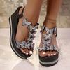 Fashion Rhinestone Butterfly Decor Chunky Platform Sandals Women Fashion Slip On Wedges Sandles Woman Lightweight Elastic Band Sandals