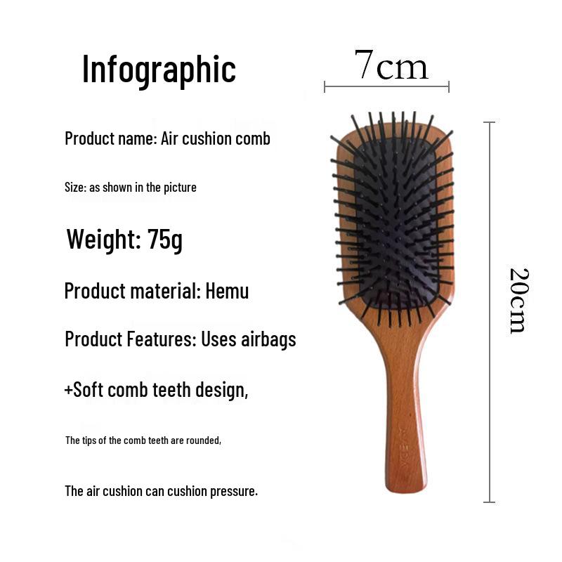 Hemu Wooden Air Cushion Comb & Scalp Massager for Women - Hair Loss Prevention & Volume Boost