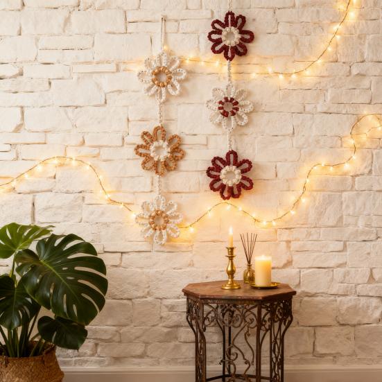 Nordic Handmade Sunflower Tassel Wall Hanging Bohemian Cotton Rope Decoration for