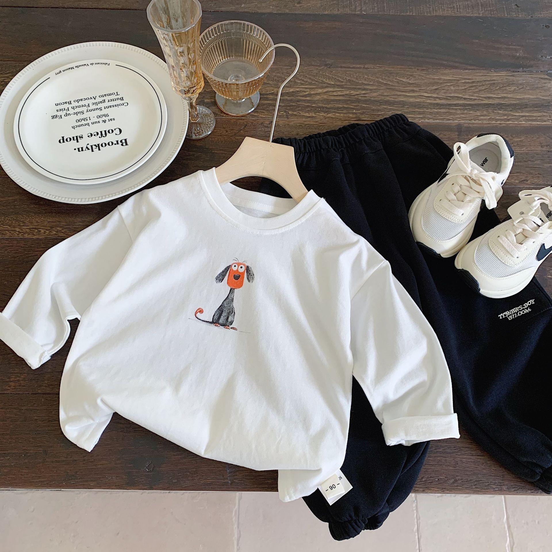 

2024 Новая осенняя футболка с длинными рукавами из чистого хлопка для мальчиков и малышей - Универсальный весенне-осенний топ 110 cm