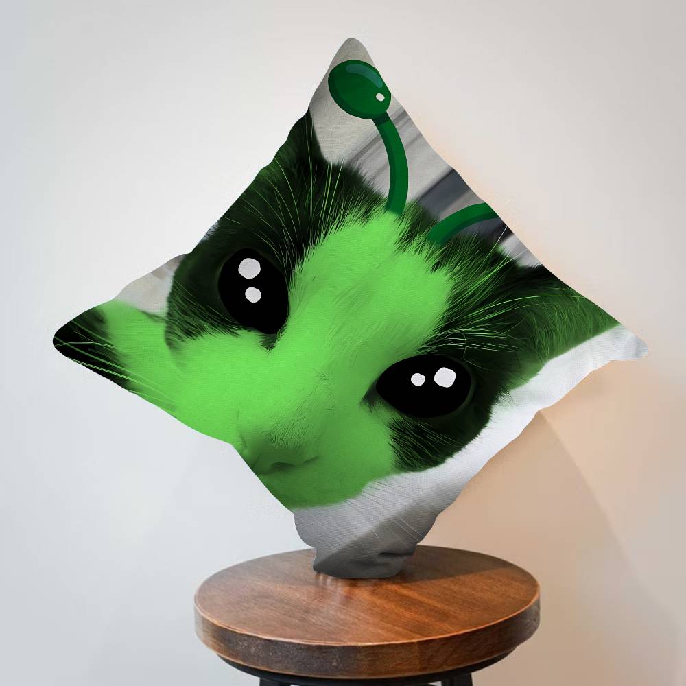 Cute Green Alien Cat Cushion Cover Pillow Cover Decor Pillowcase Printed Cushion Case for Couch