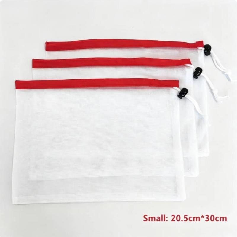 Mesh Drawstring Toy Storage Bags Reusable Washable Pouches for Kids Blocks Puzzle Fruits Vegetables Playroom Kitchen Organizer