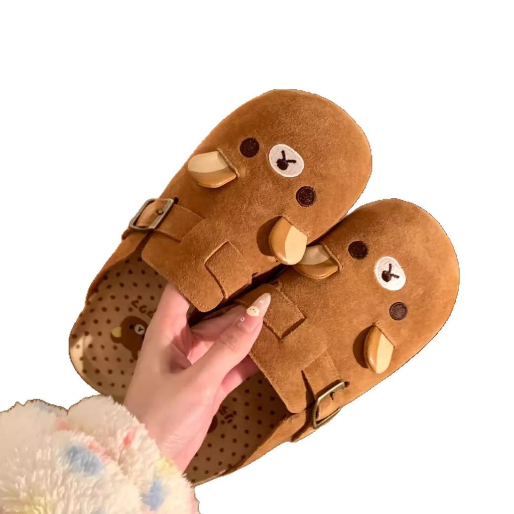 Cute bear baotou girl spring new platform lazy half slippers retro single shoes