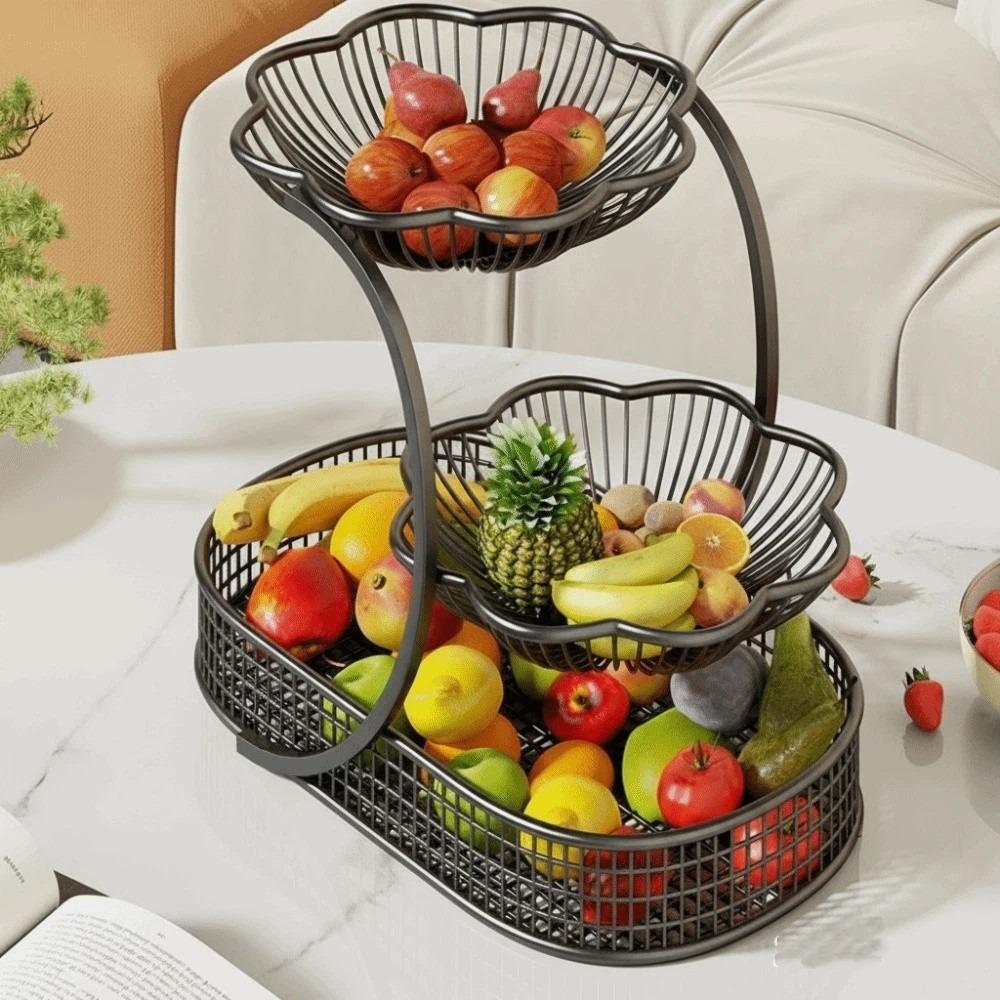 Metal Tiered Fruit Basket Hollow-Out Snack Display Rack Fruit Basket  Home Office Use
