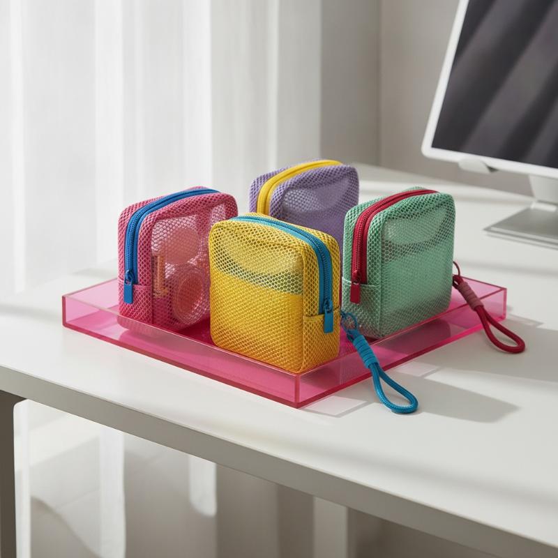 4Pcs Small Mesh Beach Pouch Clear Cosmetic Bag With Detachable Wrist Strap Travel Organizer For Sunscreen Keys Cables