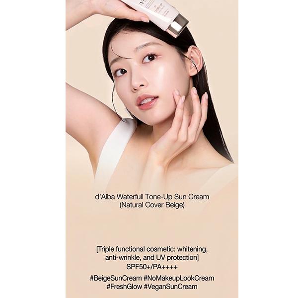 d'Alba Waterfull Tone-Up Sun Cream Natural Cover Beige 50ml (Light / Warm) SPF50+ PA++++ (10 Options)