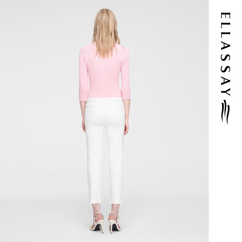 ELLASSAY Women's Spring High-Waisted Tapered White Jeans