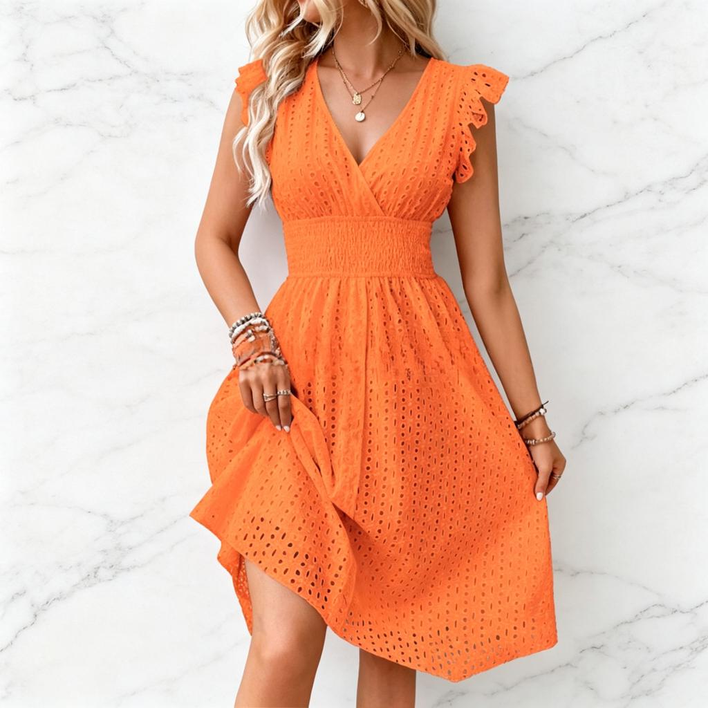 2026 hot-selling new multi-color spot European and American summer lotus leaf sleeve elegant dress cotton