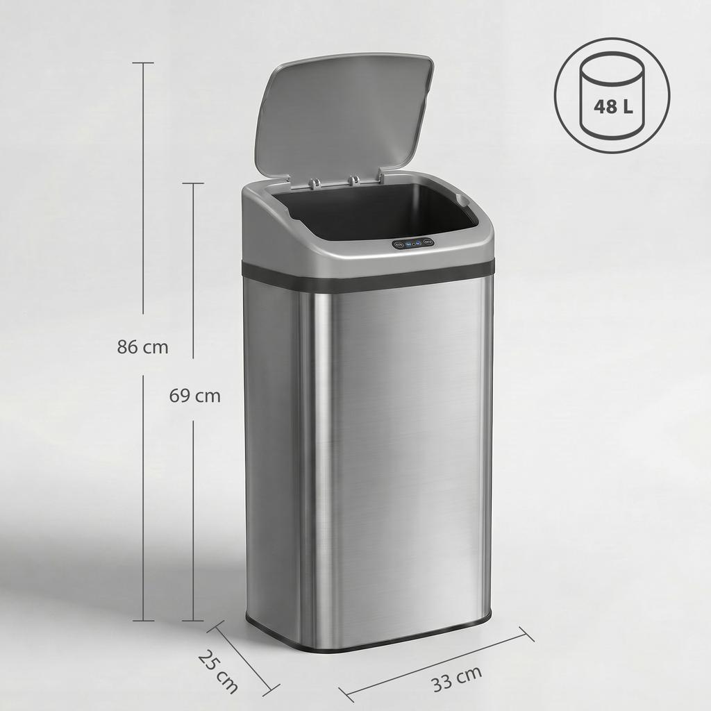 48L Stainless Steel Sensor Bin - Silver-Tone