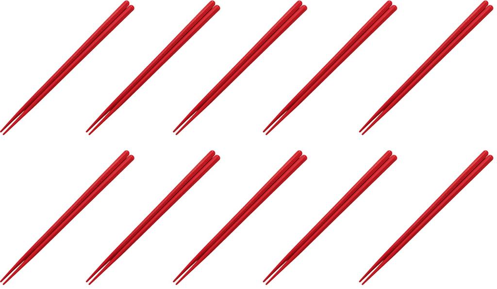 Fukui Craft PBT Made in Dishwasher Hexagonal Wood Grain Made in Japan Chopsticks, Resin, Japan, Safe, Chopsticks, Vermilion, 22.0cm, (10 pairs)