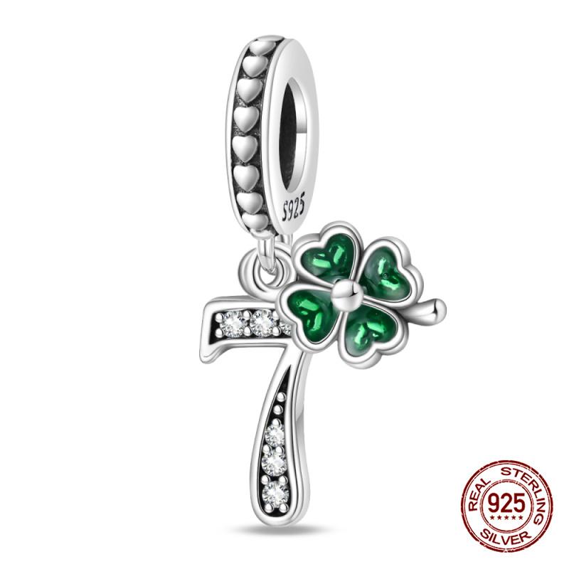 Original Charms Copper Lucky Four Leaf Clover Number Charms Beads Fits 3Mm Original Bracelet Women Diy Jewelry Gift
