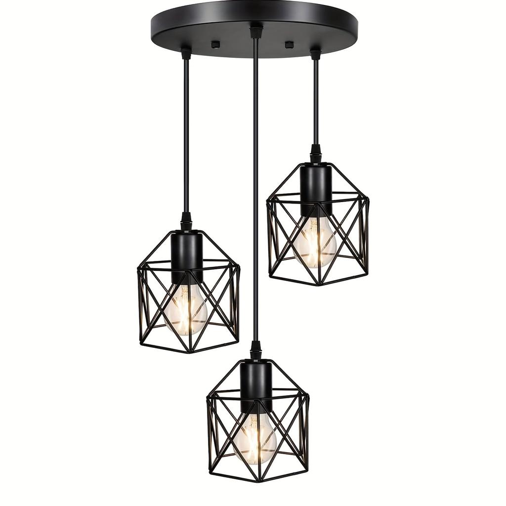 Vintage Ceiling Lamp Adjustable Hanging Pendant Lights E27 Base Black Geometric Ceiling Hanging Lamp For Kitchen Dinning Room Hallway