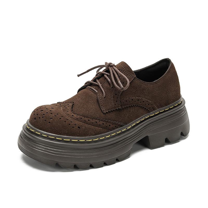 

Small leather shoes women s autumn and winter round head retro single shoes college brock lace-up women s shoes flat bottom 40 темно-коричневого