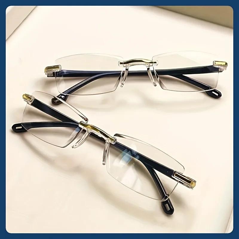 2 Pairs of Fashionable Frameless Anti Blue Light Reading Glasses Suitable for Both Men and Women
