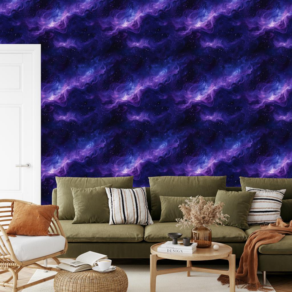 Watercolor Galaxy Navy Blue Wallpaper, Horizontal Rhythm 50x1000