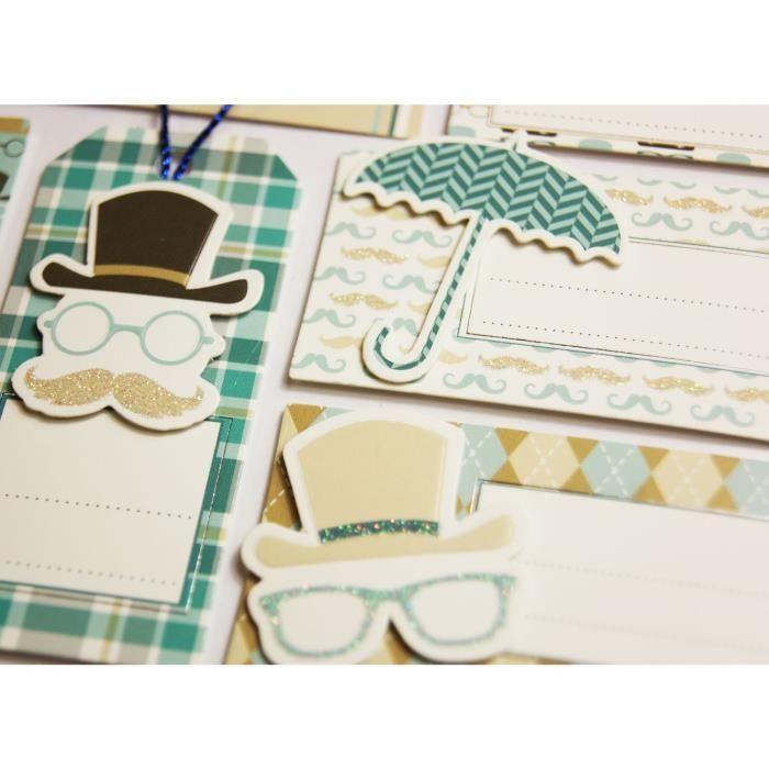 Étiquettes autocollantes cadeaux - Sceny Tag - Rétro bleu - 8 pièces - Paillettes - 4 cm