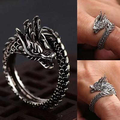 Vintage 3D Gesneden Draak Ring Mannen Verstelbare Maat Zilver Kleur Opening Vinger Wrap Ring Voor Vriendje Geschenken