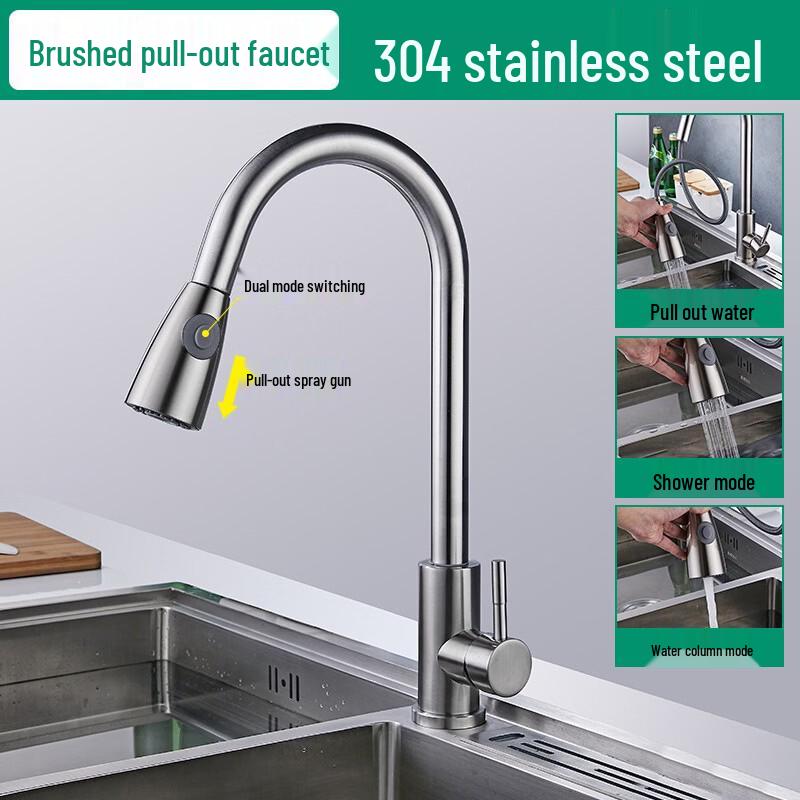 

TLXT Brushed Black Stainless Steel Pull-Out Kitchen Faucet