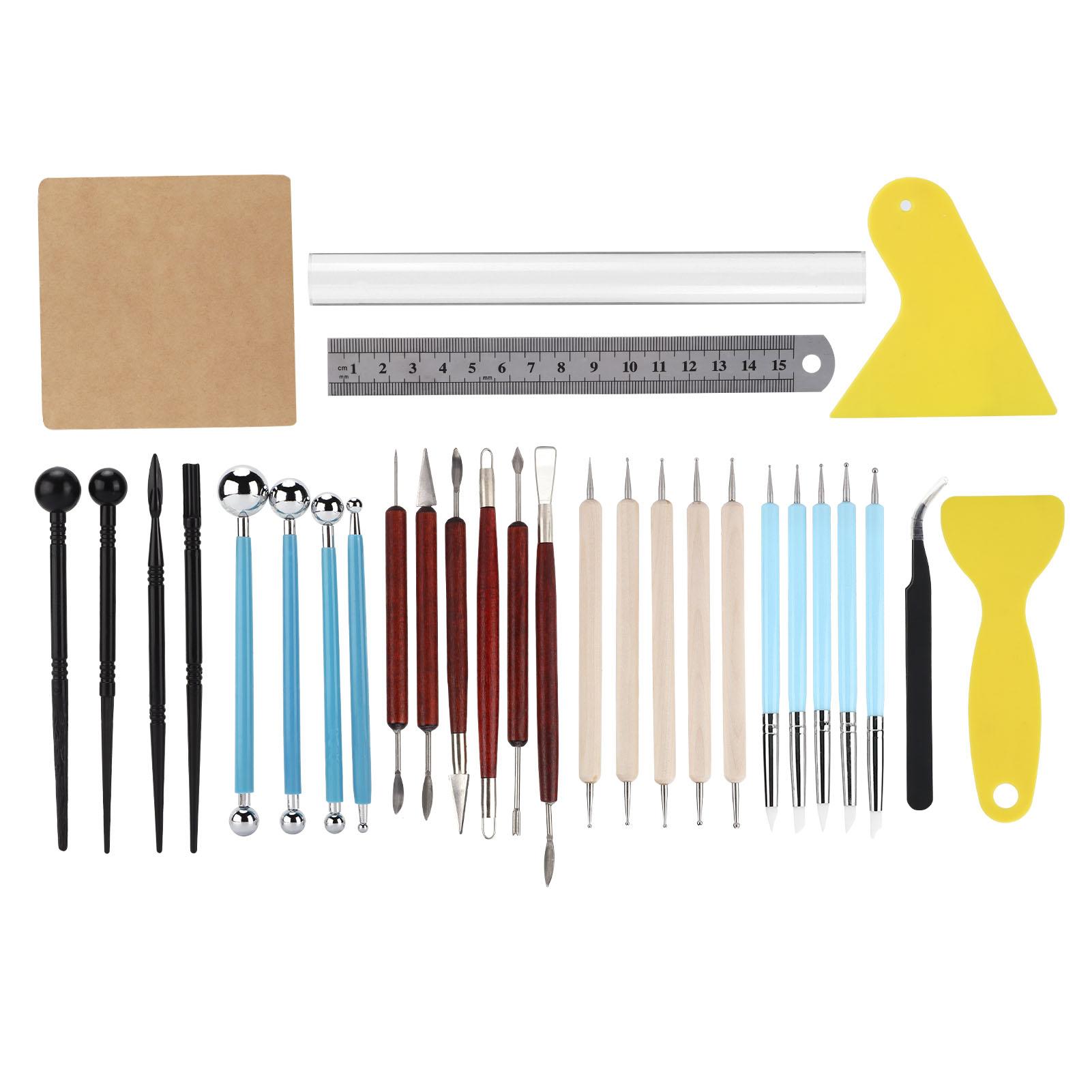 

30 шт. глиняные инструменты, акриловые бревна из нержавеющей стали, силиконовые пластиковые практичные аксессуары для моделирования