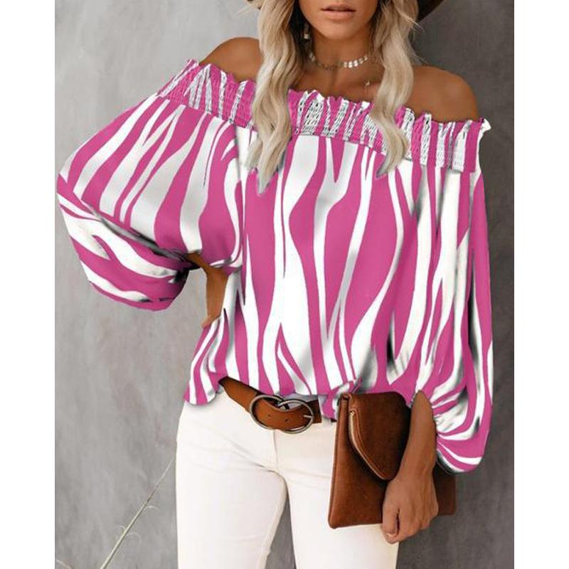 Summer and Autumn New Striped Sexy Fashion One-shoulder Chiffon Shirt Shirt Women