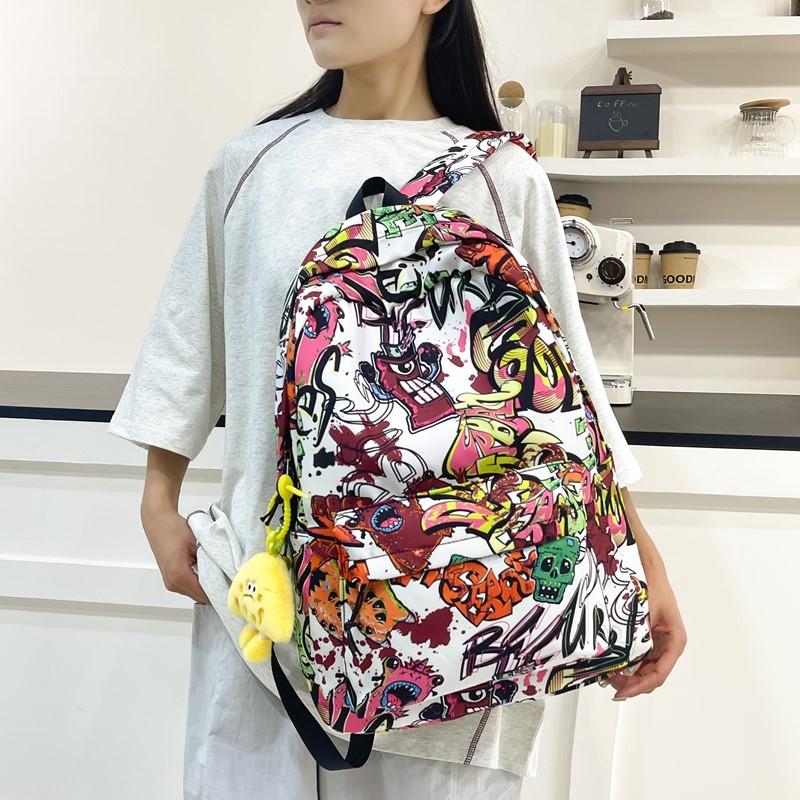 Fashionable Graffiti Casual Backpack, Lightweight Student Schoolbag, Large Capacity Double-shoulder Bag