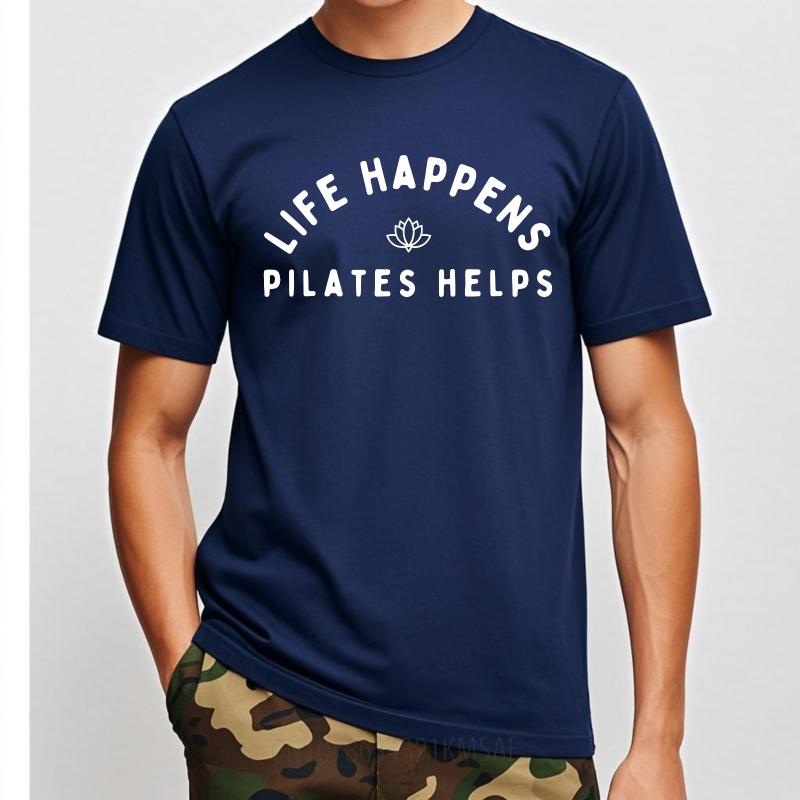 Fashion Summer Teenagers T Shirt Life Happens Pilates Helps Short Sleeve Rock Crew Neck Tshirt Hiphop Cheap Tshirt