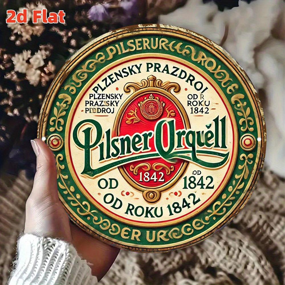 Vintage D Flat Round Tin Sign Pilsner Urquell Retro Czech Pilsner Beer Wall Decor for Home Bar Man Cave Beer Enthusias 20x20cm(8x8inch)